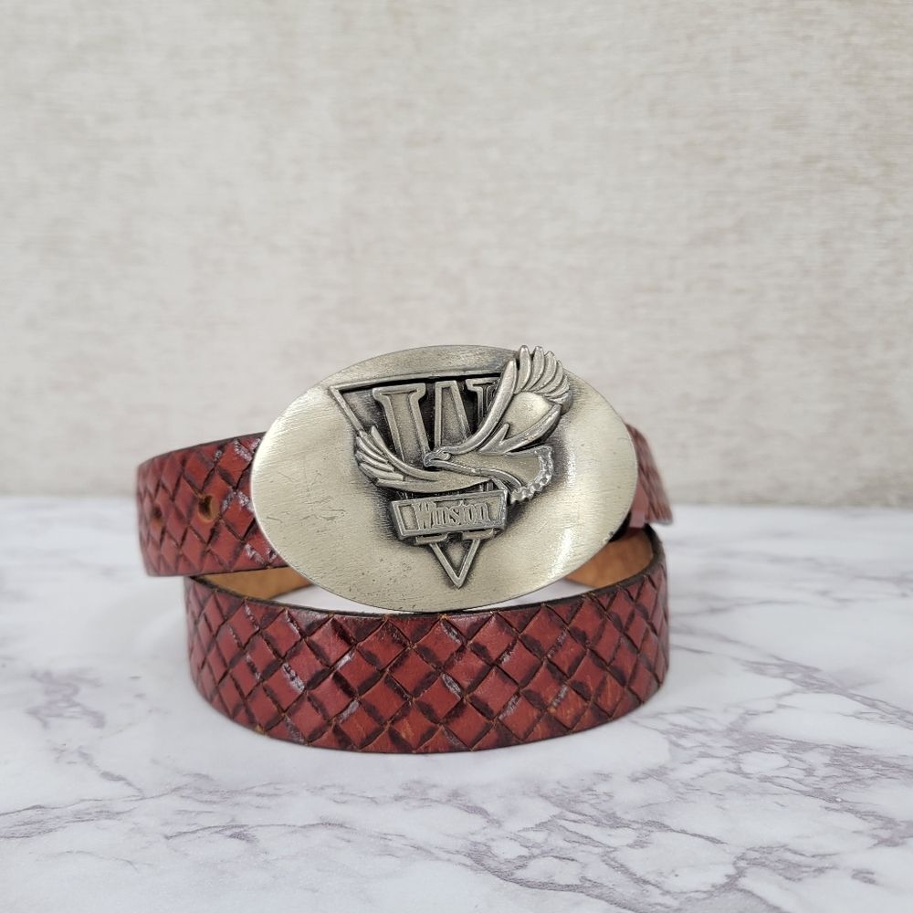 Winston Vintage Leather Belt with Silver Tone Buckle
